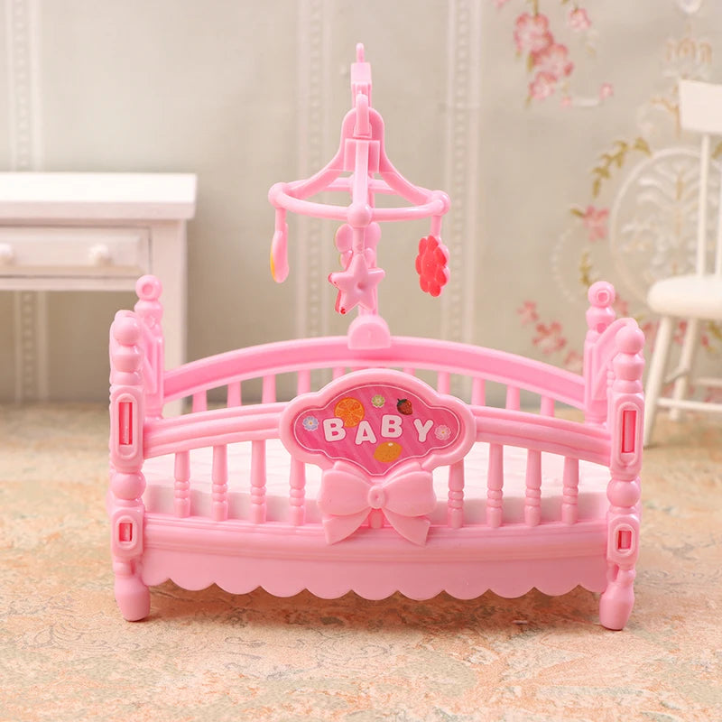 1/12 Dollhouse Simulation Mini Crib Baby Bed Model Dollhouse Bedroom Furniture Decoration Dolls House Accessories Oasis Select Pink