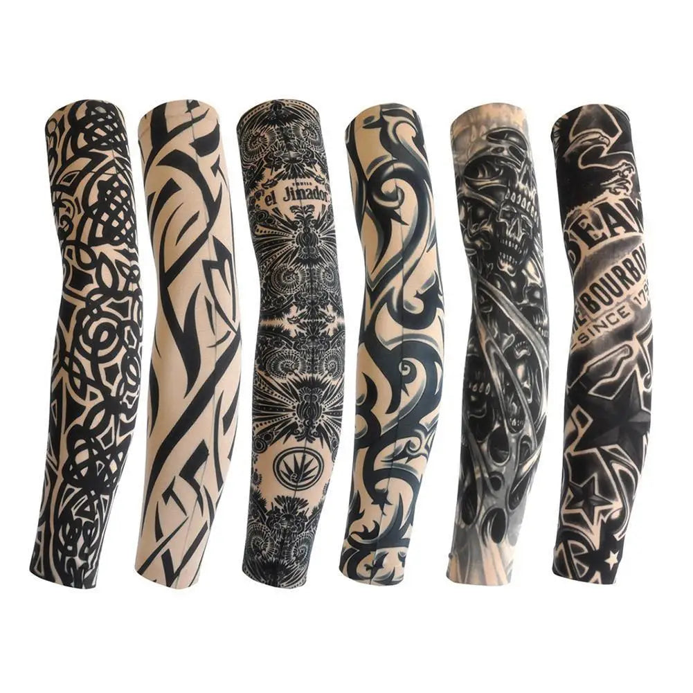 Summer Ice Silk Tattoo Sleeves Arts Temporary Fake Slip On Tattoo Arm Sleeves Sports Sunscreen Sleeves Cycling Driving Fishing Oasis Select style-3