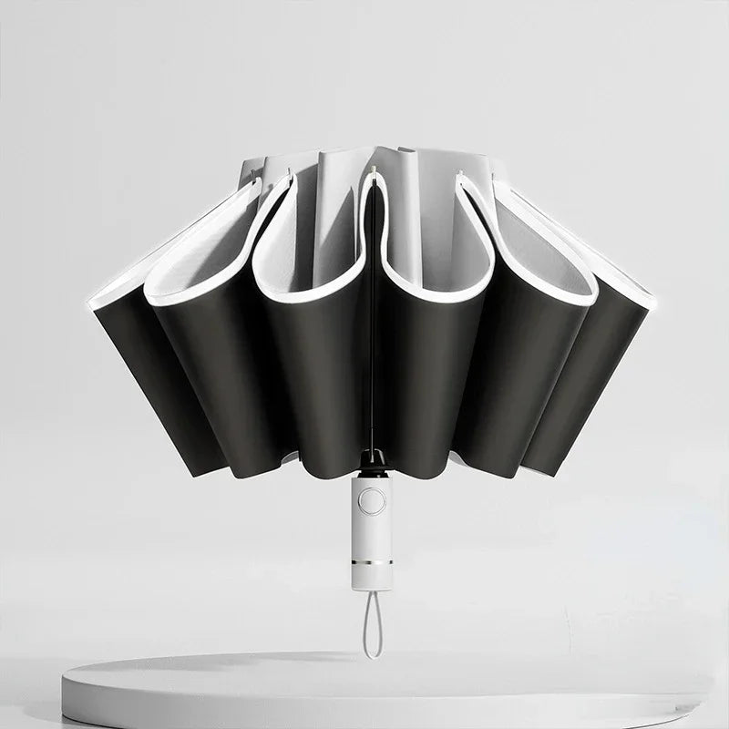 Men Women Umbrella Fully Automatic Reverse Folding Umbrella with Windproof Reflective Stripe UV Umbrellas Oasis Select Grey 10K iron