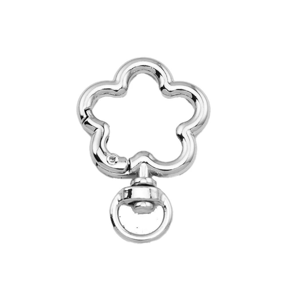 5pcs Metal Flower Shape Keychain Clasp Swivel Snap Key Chain Bulk Blossom Spring Snap Lobster Claw Hook for Keyring Craft DIY Oasis Select Rhodium 41mm