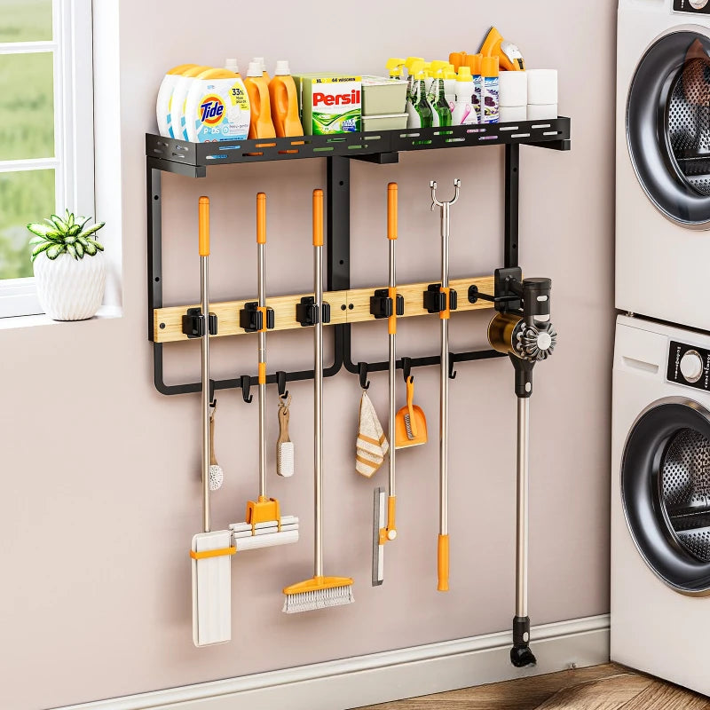 Household wall-mounted broom rack, mop clip, balcony, courtyard finishing and storage, hanging cleaning tool storage rack Oasis Select