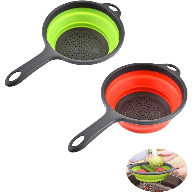 LMETJMA Silicone Collapsible Colander with Handle Kitchen Folding Strainer Colander for Draining Pasta Vegetable Fruit JT111 Oasis Select