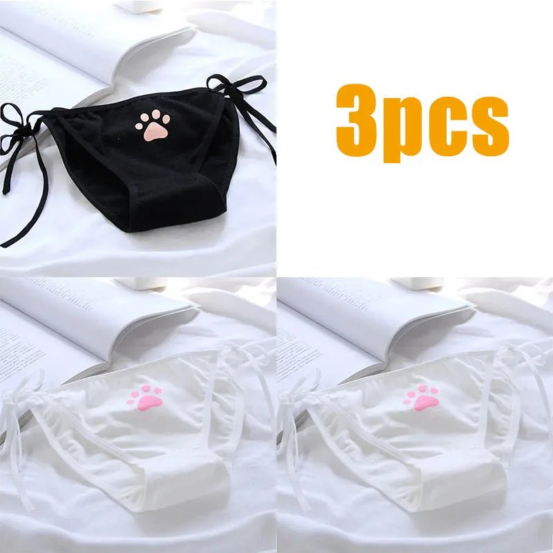 1/3/6pcs Sexy Bandage Lolita Panties Low Waist Lingerie Cute Claw Women's Briefs Low Waist Animation Underwear Oasis Select 3pcs mix One Size As shown