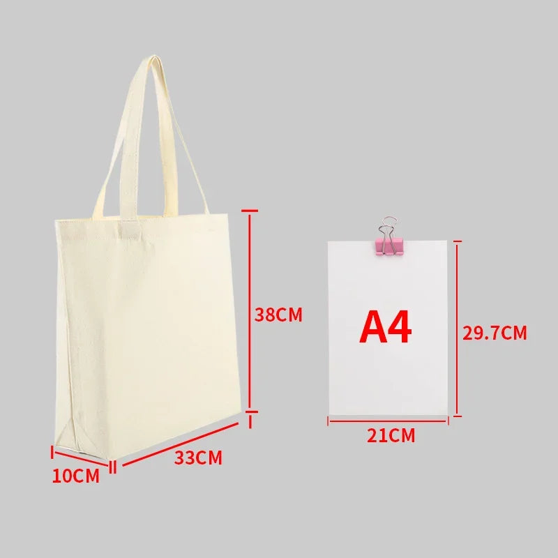 Reusable Foldable Shoulder Handbag Eco-Friendly Women Ladies Large Cotton Fabric Canvas Tote Bag For Market Shopping Bags Blank Oasis Select Beige-33x38x10cm