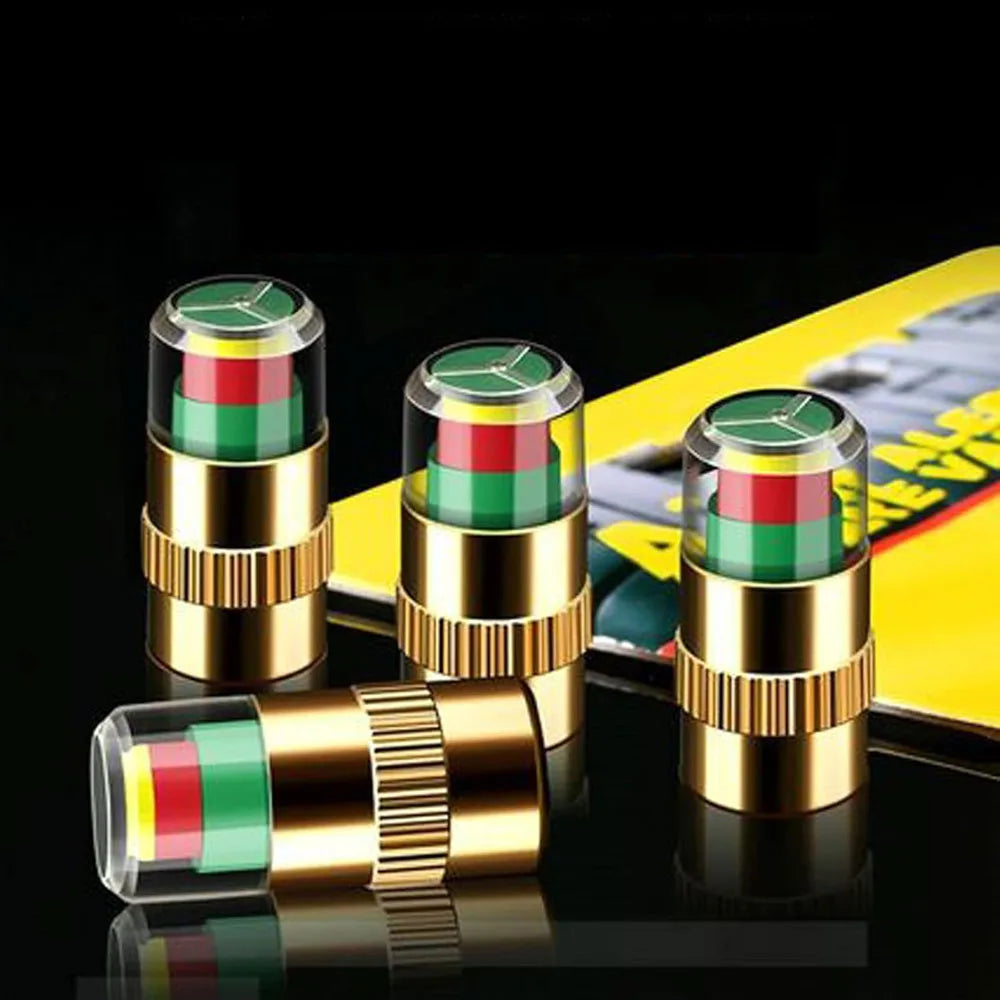 4Pcs 2.2Bar 32-to-35 PSI Car Tire Pressure Monitor Valve Stem Caps 2.4Bar 36PSI Sensor Indicator Easy to Read 3 Color Eye Alert Oasis Select Gold-2.2Bar 32PSI