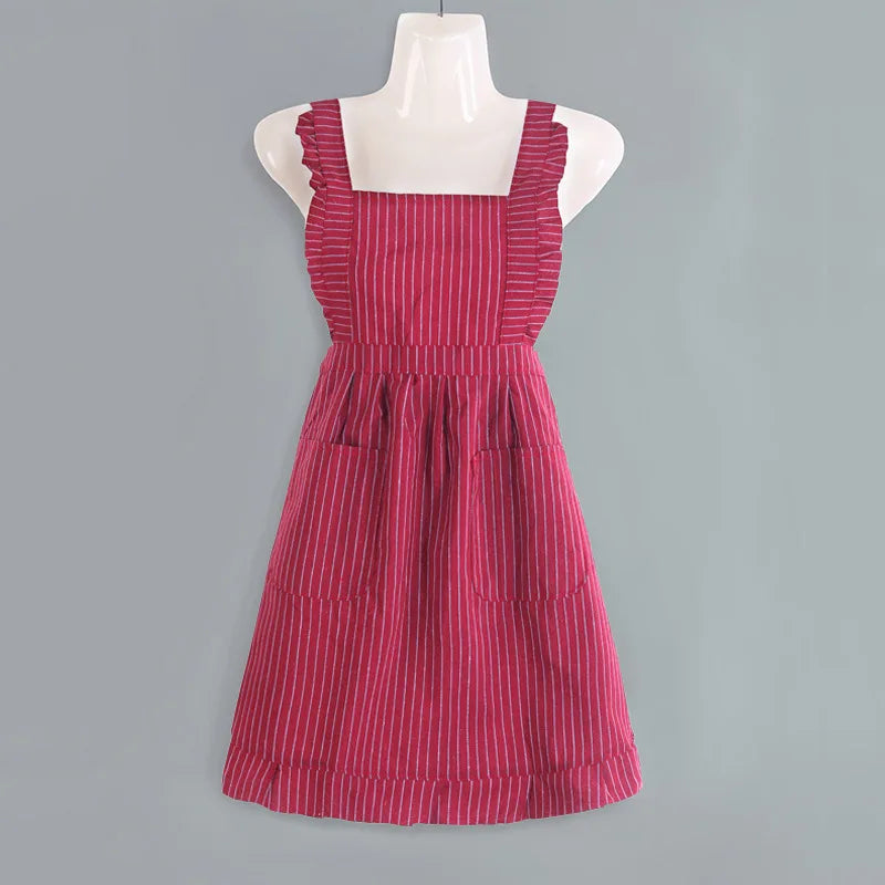 Japanese Korean Cute Lovely Cotton Kitchen Ruffled Aprons, Vintage Baking Apron with Pockets for Chef Cooking Baking Gardening Oasis Select red