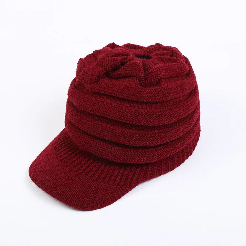 Classic European and American Knitted Hat Warm Knitted Hat Women's Empty Top Knitted Ponytail Hat Duck Tongue Winter Warmth Oasis Select 5