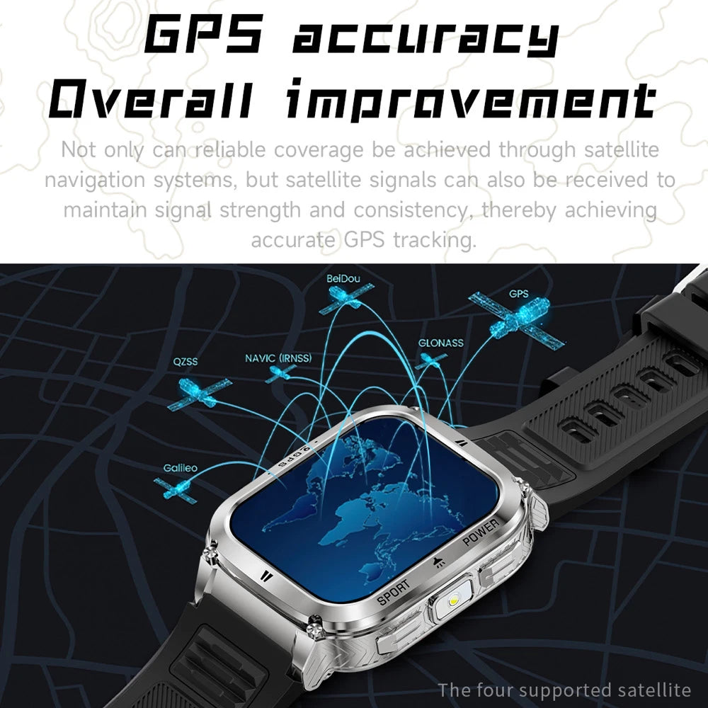 GPS Smartwatch Sports Fitness Outdoors Smart Watch 3ATM Waterproof 1.83" Music Blue Tooth Call LED Flashlight Heart Rate Health Oasis Select