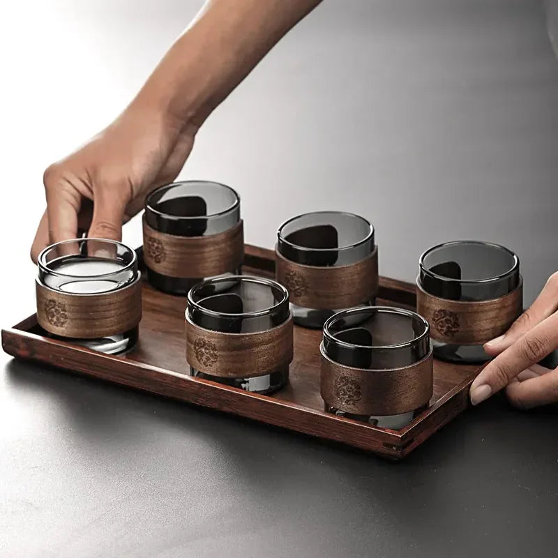 Heat-resistant Glass Tea Cup High Borosilicate Main Cup Tea Tasting Cup Walnut Handle Kung Fu Tea Cup Oasis Select