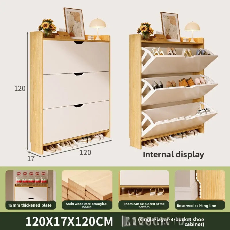 Solid wood shoe cabinet large-capacity multi-layer storage integrated of the home small narrow tipping bucket shoe Oasis Select Single layer 120