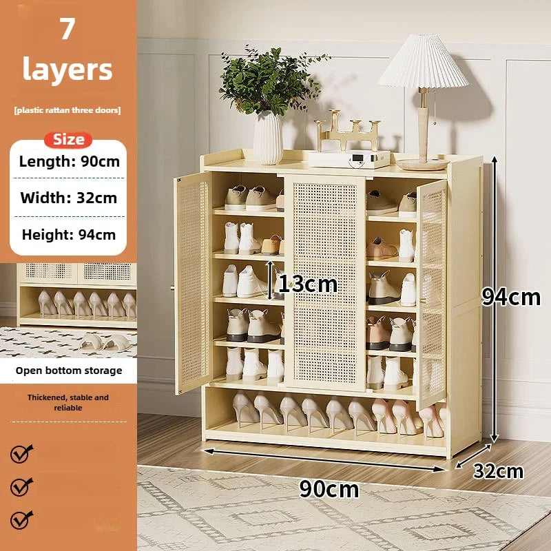 Multi-functional Shoe Cabinet Household Multi-layer Shoe Rack Entrance Cabinet Large Capacity Storage Dust Aisle Oasis Select Milky white F