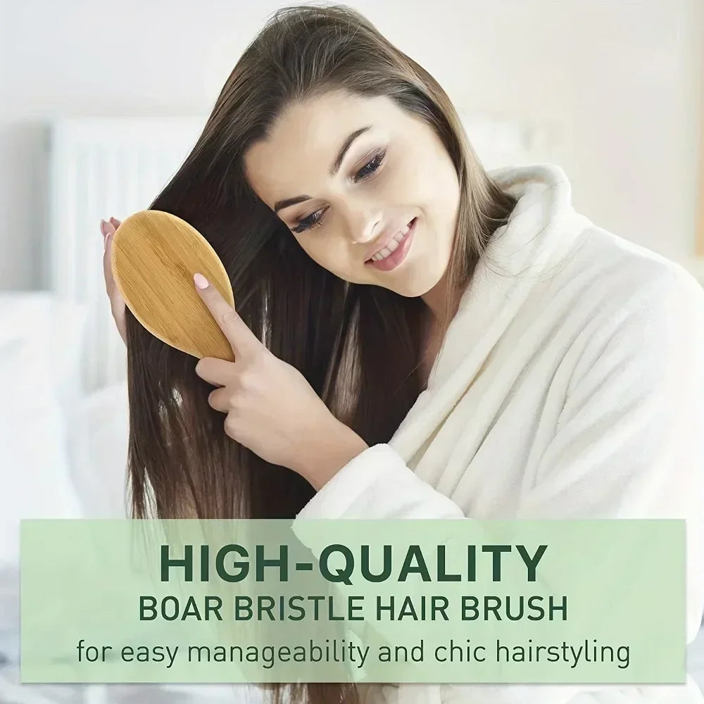 Natural Bamboo Boar Bristle Hair Brush Handle Scalp Massage Comb Anti-static Hair Comb Gasbag Detangling Hair Brush Styling Tool Oasis Select