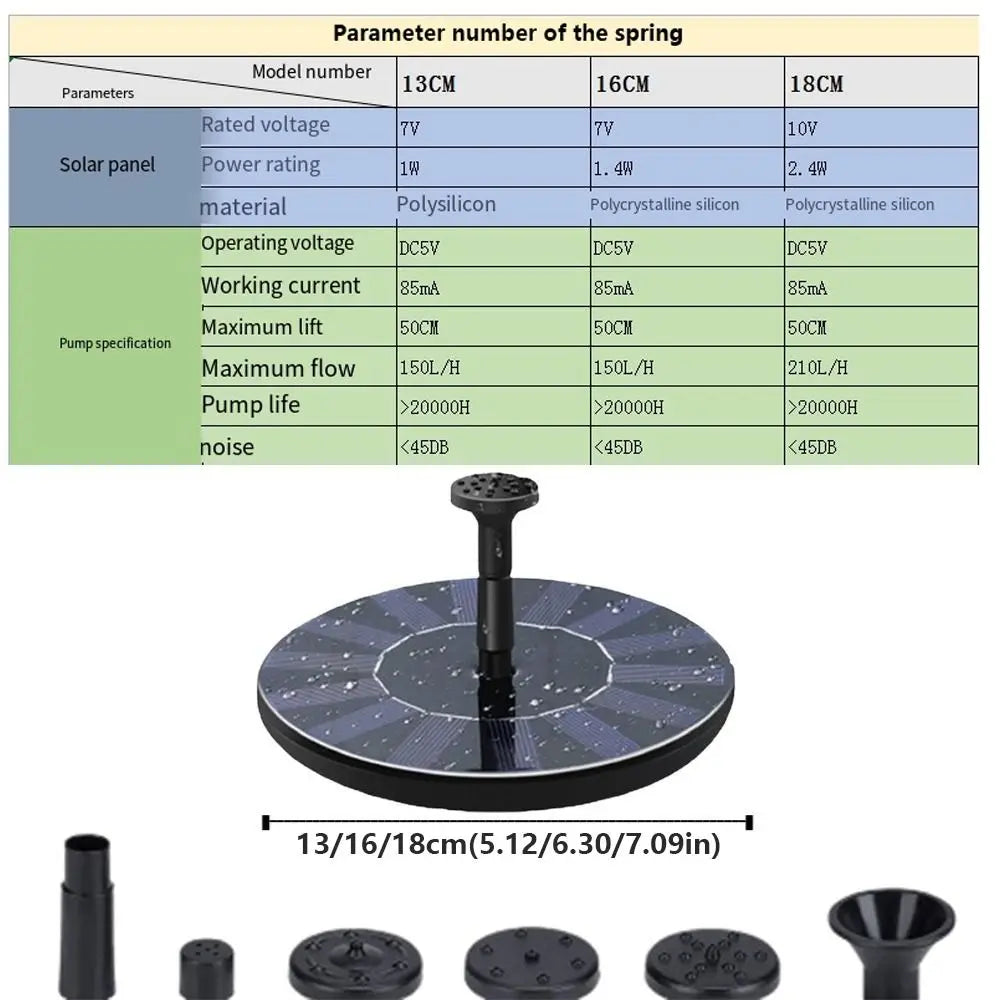 Solar Floating Fountain Pump 13/16/18cm – 6 Nozzles Included Solar Fountain Pump Oasis Select