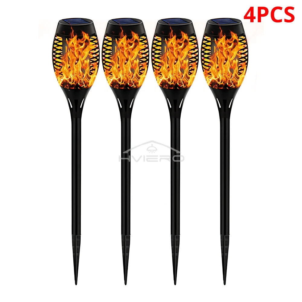 Solar Flame Torch Lights 12 LED Flickering Garden Path Lamps