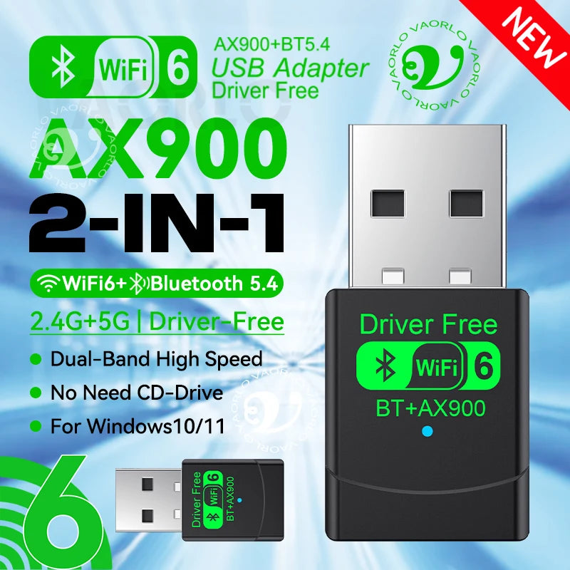 AX900 WIFI6 USB Adapter 2 IN 1 Bluetooth 5.4 Dual Band 2.4G&5G 900Mbps WiFi 6 802.11AX Mini Wireless Card Receiver For WIN 10/11 Oasis Select