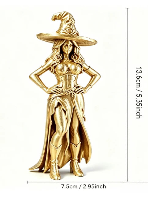 Fantasy Mini Witch Figurine 3D Printed Witch Statue Magical Ornament Halloween Tabletop Decor Witchcraft Home Desktop Decor Gift Oasis Select Witch Gold