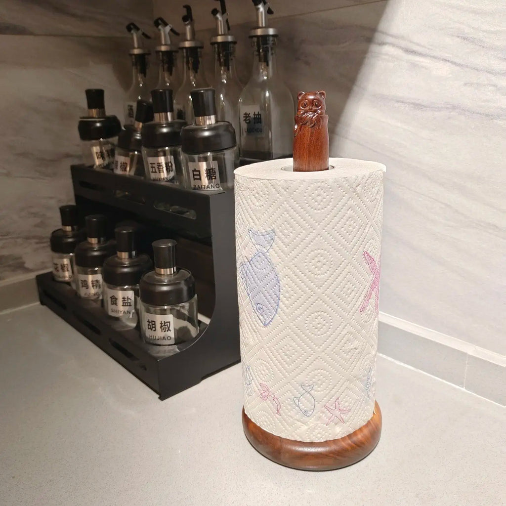 Panda Paper Towel Holder Roll Paper Holder Kitchen Table Cartoon Creative Black Walnut Solid Wood Roll Paper Holder panda Oasis Select