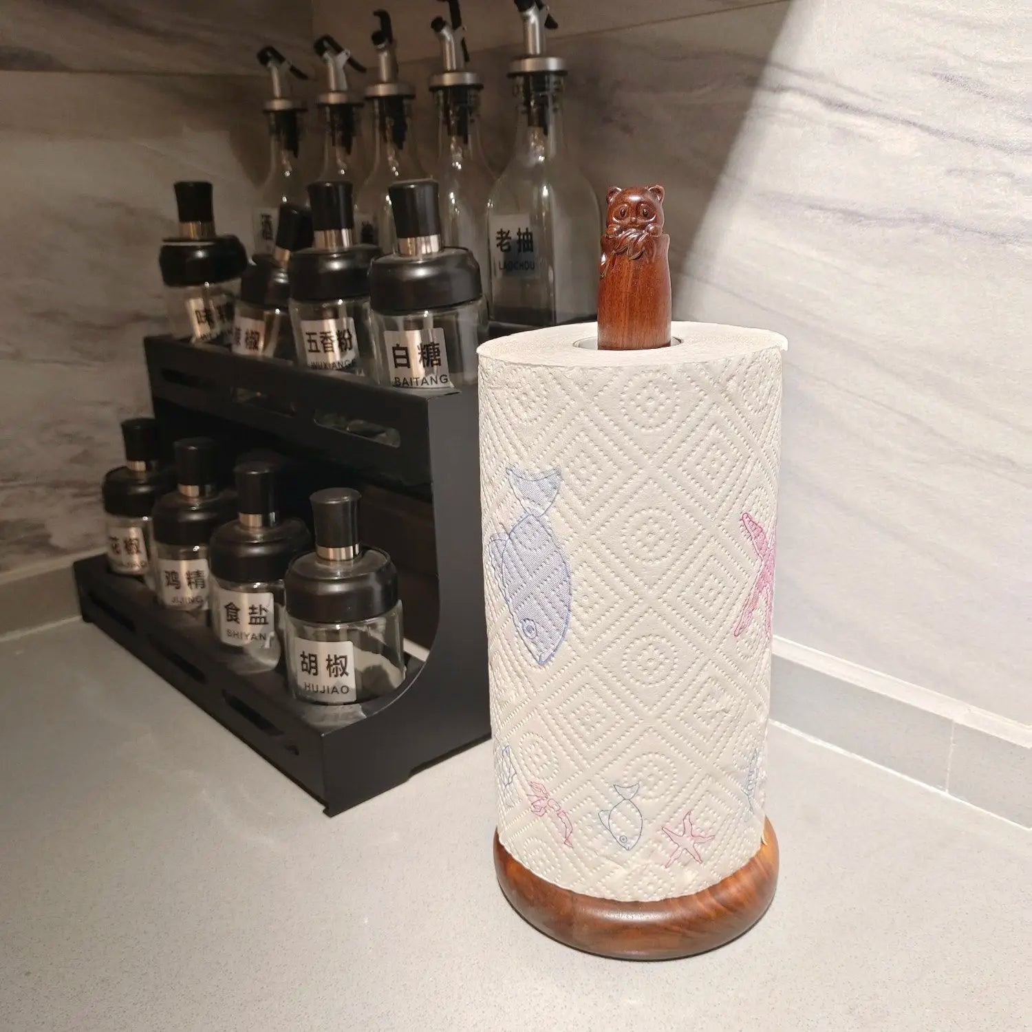 Panda Paper Towel Holder Roll Paper Holder Kitchen Table Cartoon Creative Black Walnut Solid Wood Roll Paper Holder panda Oasis Select