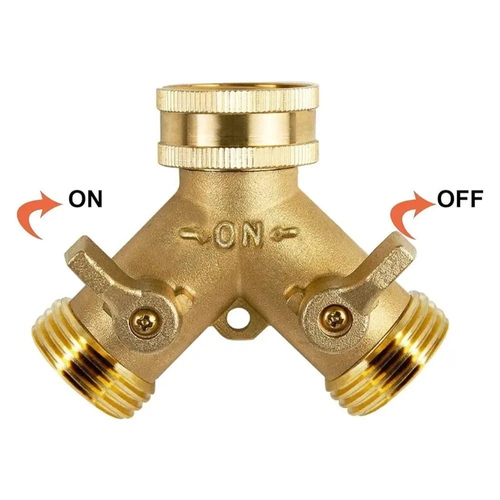 Garden Hose Connector Brass Hose Splitter with Solid Brass Handle Y-shaped Valve Brass Water Garden Hose Adapter Two-way Oasis Select
