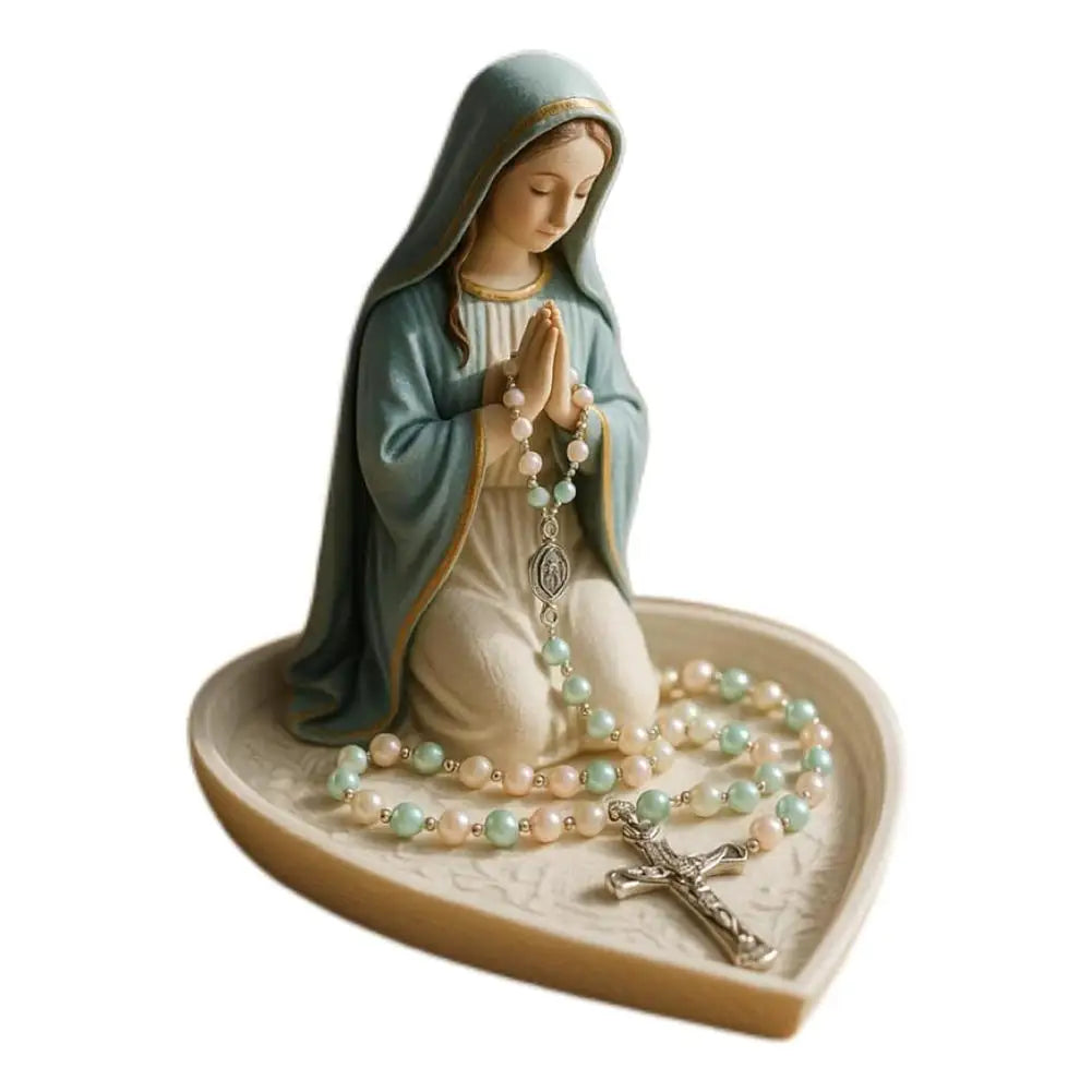Virgin Mary Resin Rosary Holder Statue | Prayer Bead Tray