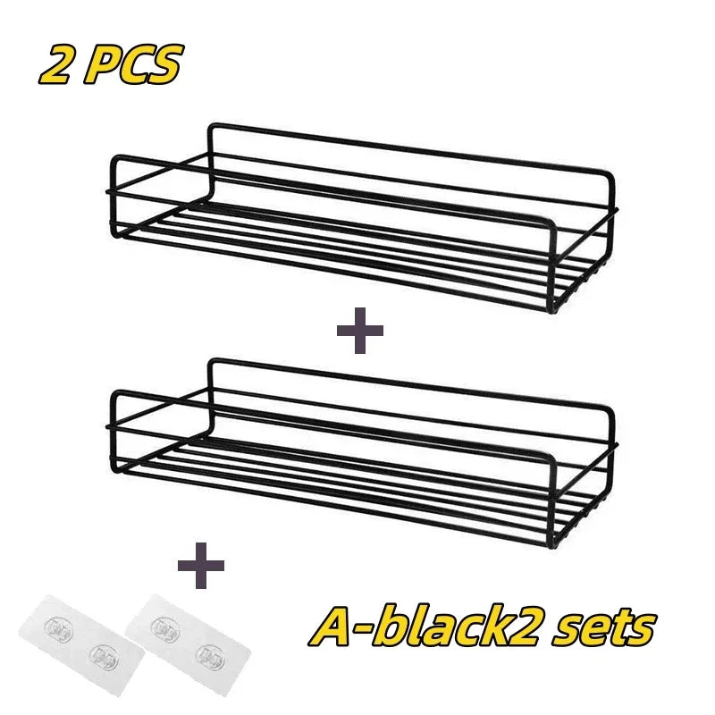 1/2PCS Bathroom Metal Shelf No-Drill Metal Corner Shelf Shower Storage Shelf Bracket Bathroom Accessory Organizer Shampoo Shelf Oasis Select A-black 2 sets