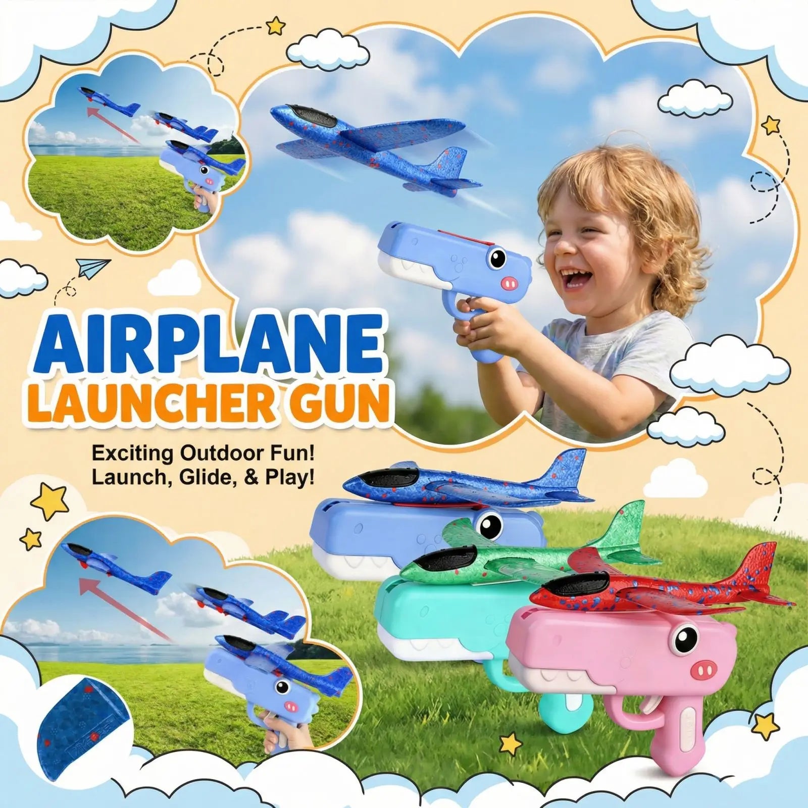 Dinosaur Foam Airplane Launcher Toy – One-Click, 3 Colors Foam Airplane Launcher Oasis Select