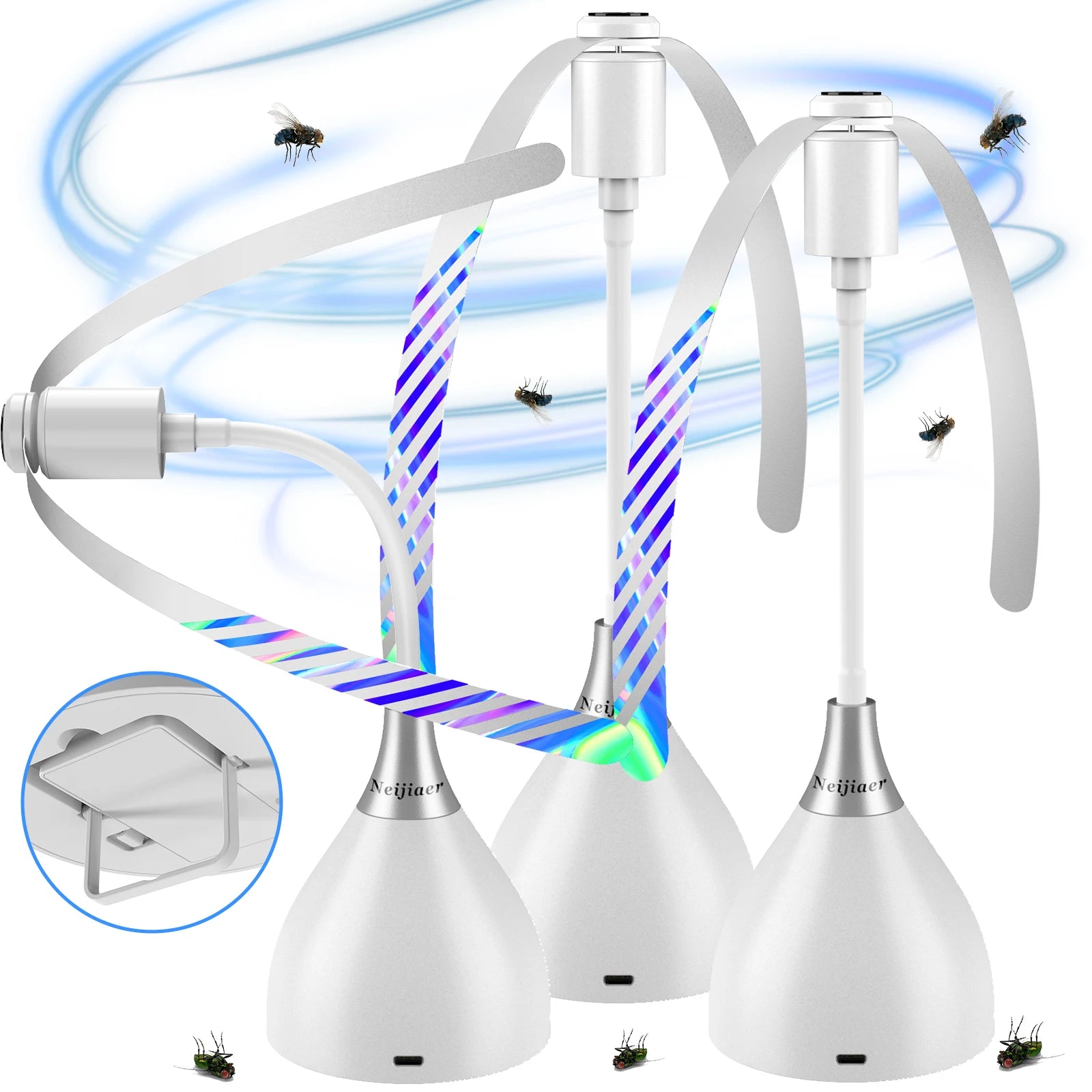 Fly Fans for Tables, Fly Repellent Fan with Soft Blades, USB or Batteries Powered, Soundless and Portable, for Picnic BBQ Party Oasis Select 3pcs-White