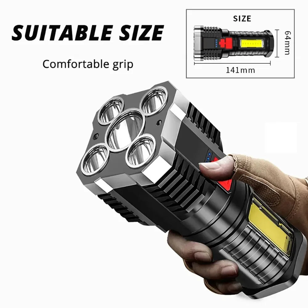 5LED High Power Led Flashlights Rechargeable Camping Spotlight with Side Light 3 Lighting Modes for Camping Adventure Outdoor Oasis Select