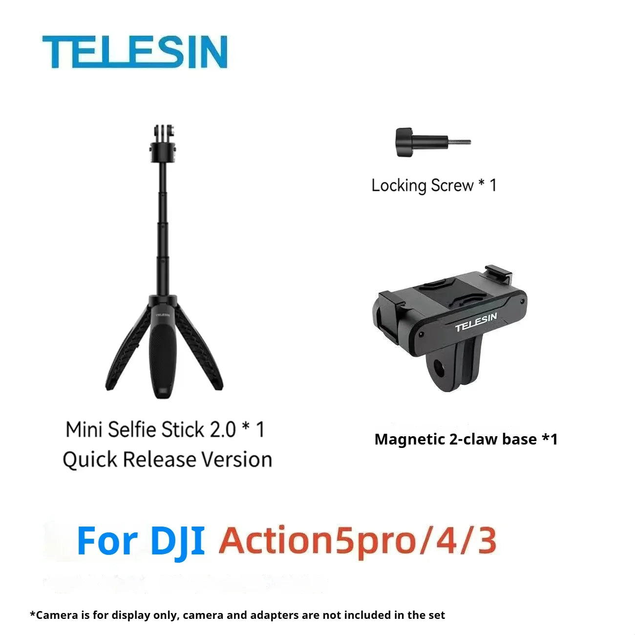 TELESIN Mini Selfie Stick Tripod for DJI Action 6/5 Pro/4/3