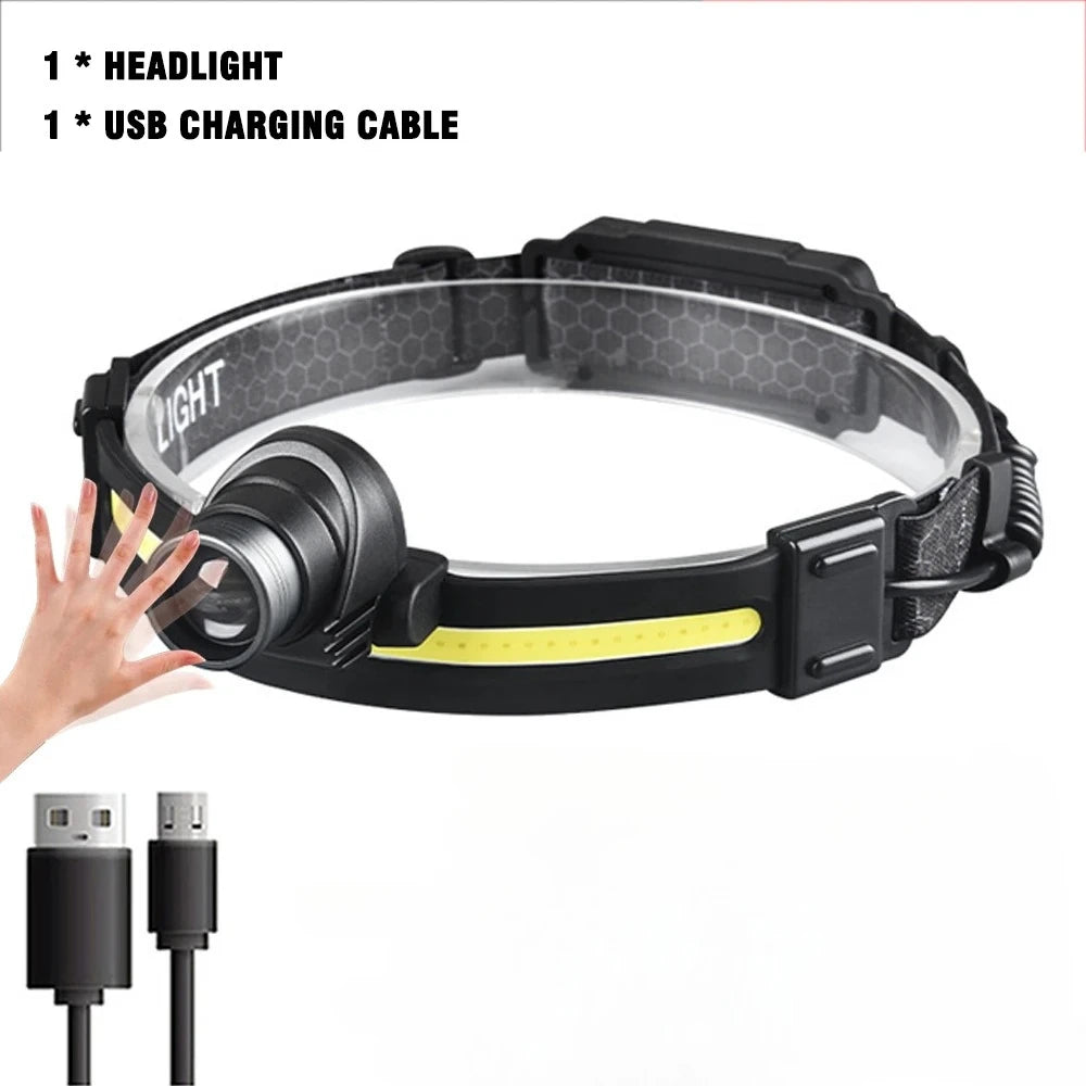 Outdoor Strong Light Sensor Headlight Led Light Zoom Model Large Floodlight COB Head-mounted Fishing Light Running Headlamp Oasis Select KXK668 zoom