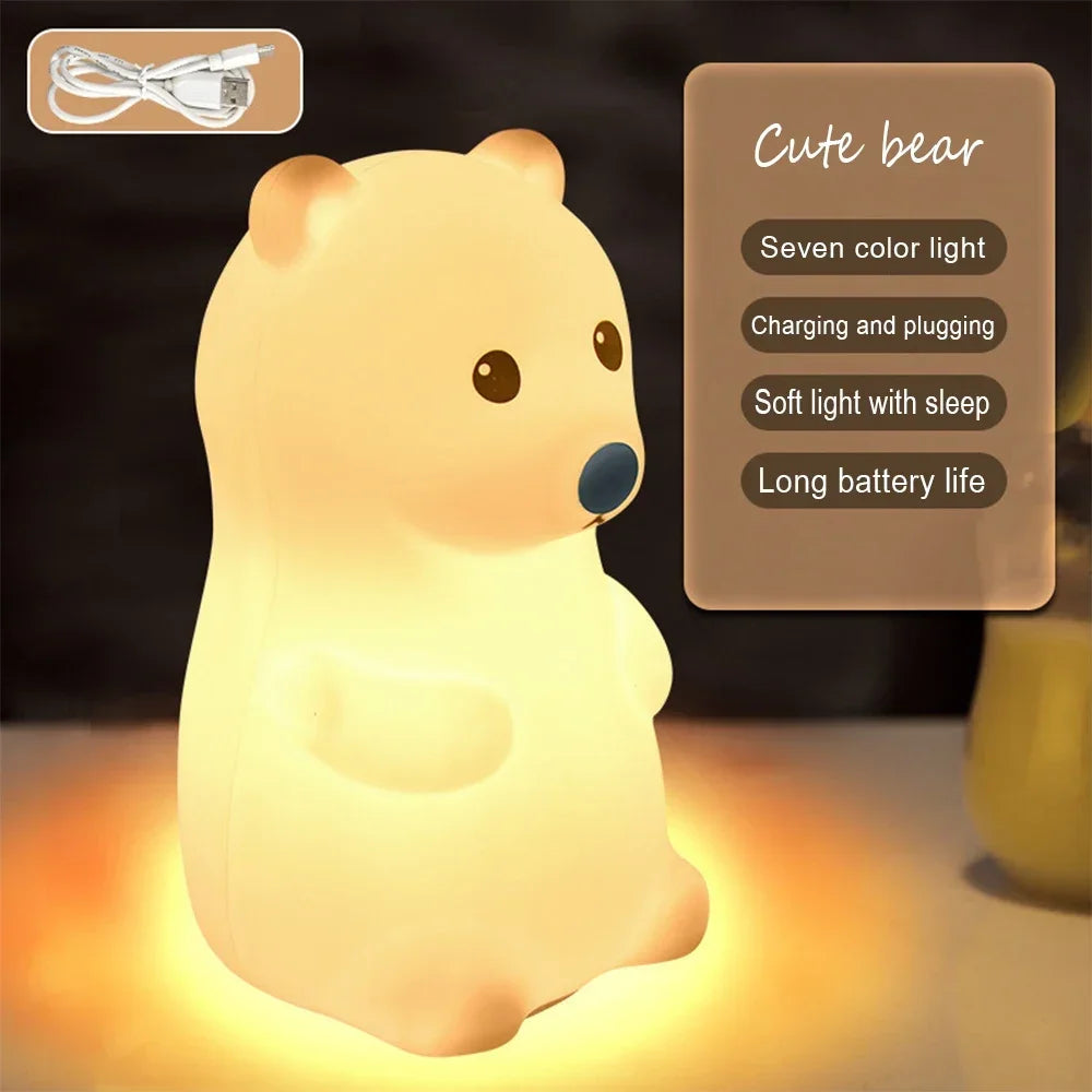 LED Night Light Cute Little Bear/Deer Cartoon Animal Children's Silicone Light USB Charging Bedside Decoration Birthday Gift Oasis Select X020-A