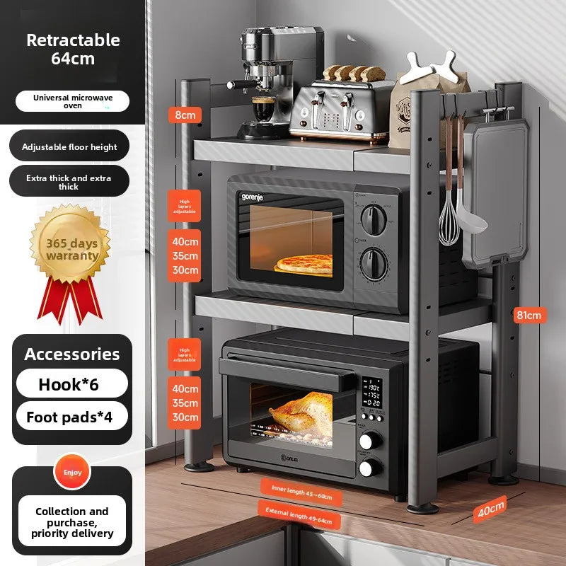 Microwave Rack Countertop Shelf Retractable Double Oven Rice Cooker Storage Shelf Household Oasis Select yuan-hui-49-64 1
