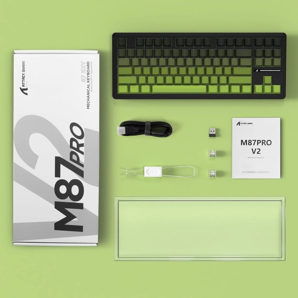 ATTACK SHARK M87Pro V2 Wireless Mechanical Keyboard - Tri-Mode (BT/2.4G/USB-C) Hot-Swappable TKL, 5000mAh RGB Backlit Oasis Select