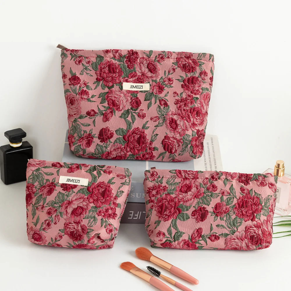 1pc Vintage Red Rose Makeup Bag Rose Pattern Makeup Bag Makeup Storage Bag Cute Daily Washing Bag Oasis Select