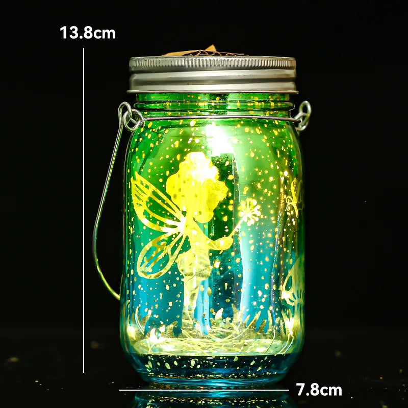 Carved Solar-powered Mason Bottle Garden Decoration Outdoor Courtyard Hanging Light Creative Atmosphere Portable Night Light Oasis Select Colored Angel