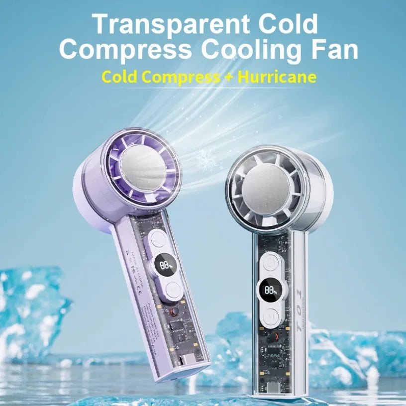 Transparent Mecha Semiconductor Cooling Fan 100 Speed Cold Compress Turbo Motor LED Display Portable Handheld Fan For Office Oasis Select