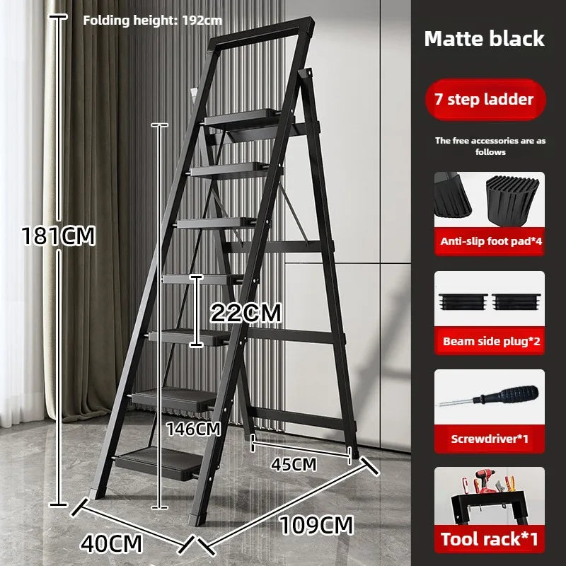 Home ladder stool folding zigzag ladder anti slip pedal ladder indoor and outdoor multifunctional portable ladder Oasis Select Seven steps black