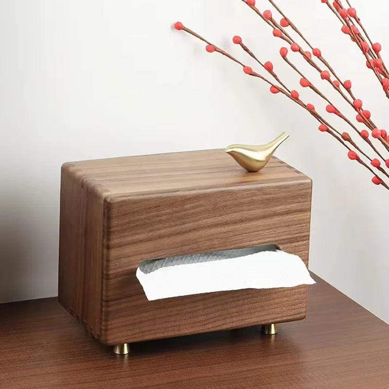 Black Walnut Tissue Box Living Room Tissue Box Copper Bird Desktop Decoration Wooden Tissue Box Oasis Select