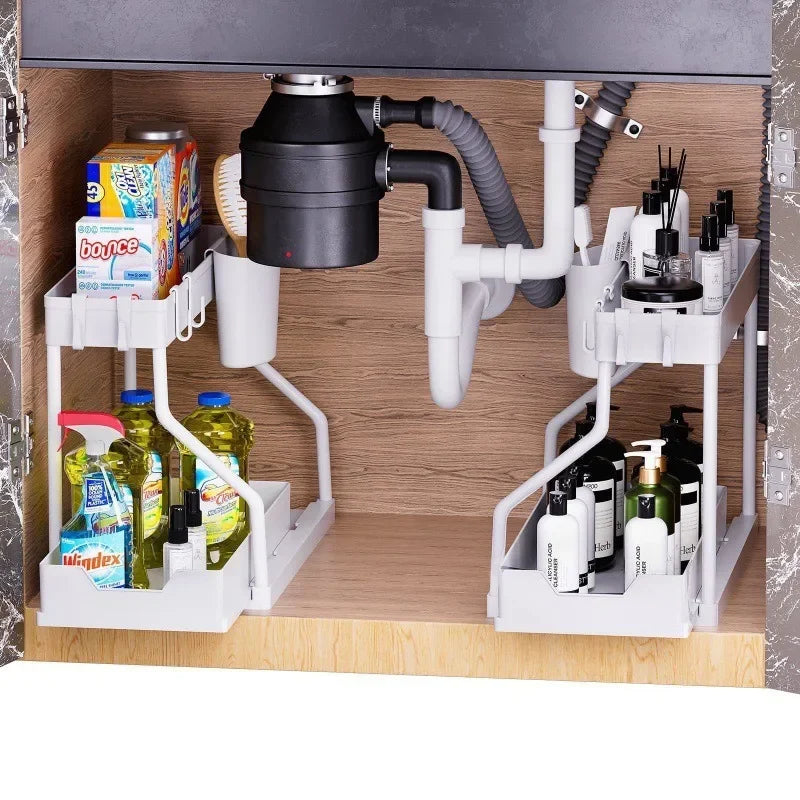 Space-Saving Organizer shelf 2-Tier Pull-Out Storage Organizer Durable Large Capacity Drawer for Kitchen and Bathroom Essentials Oasis Select