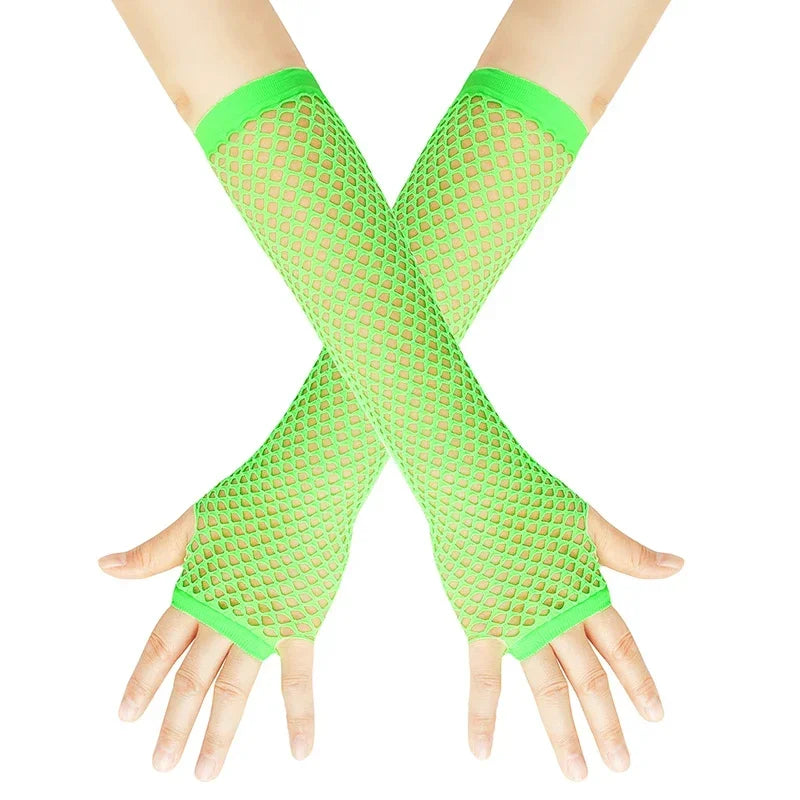 1Pair Women's Long Fingerless Fishnet Mesh Gloves Punk Rock Style Arm Warmers For Night Club Party Fashionable Sexy Gloves Oasis Select