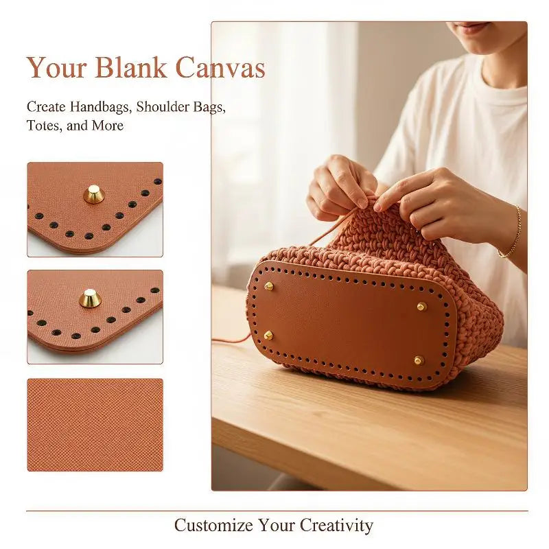 Handmade Rectangular 28 * 10cm Bottom For Knitted Bag PU Leather Pad Handcraft Bag Base With Holes DIY Crochet Bag Bottom Oasis Select