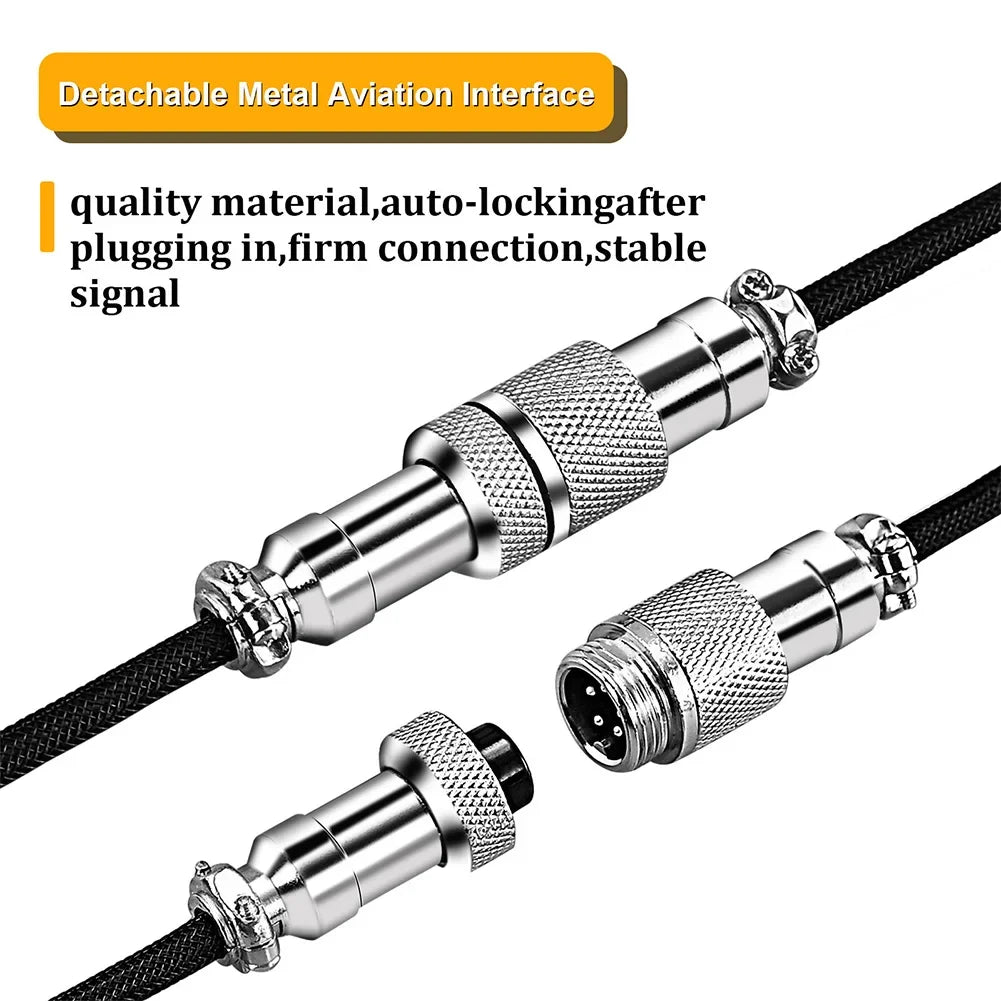 3M USB A to Type C for Mechanical Gaming Keyboard Double Sleeved Wire with GX16 Detachable Aviator Coiled Power Cable Oasis Select