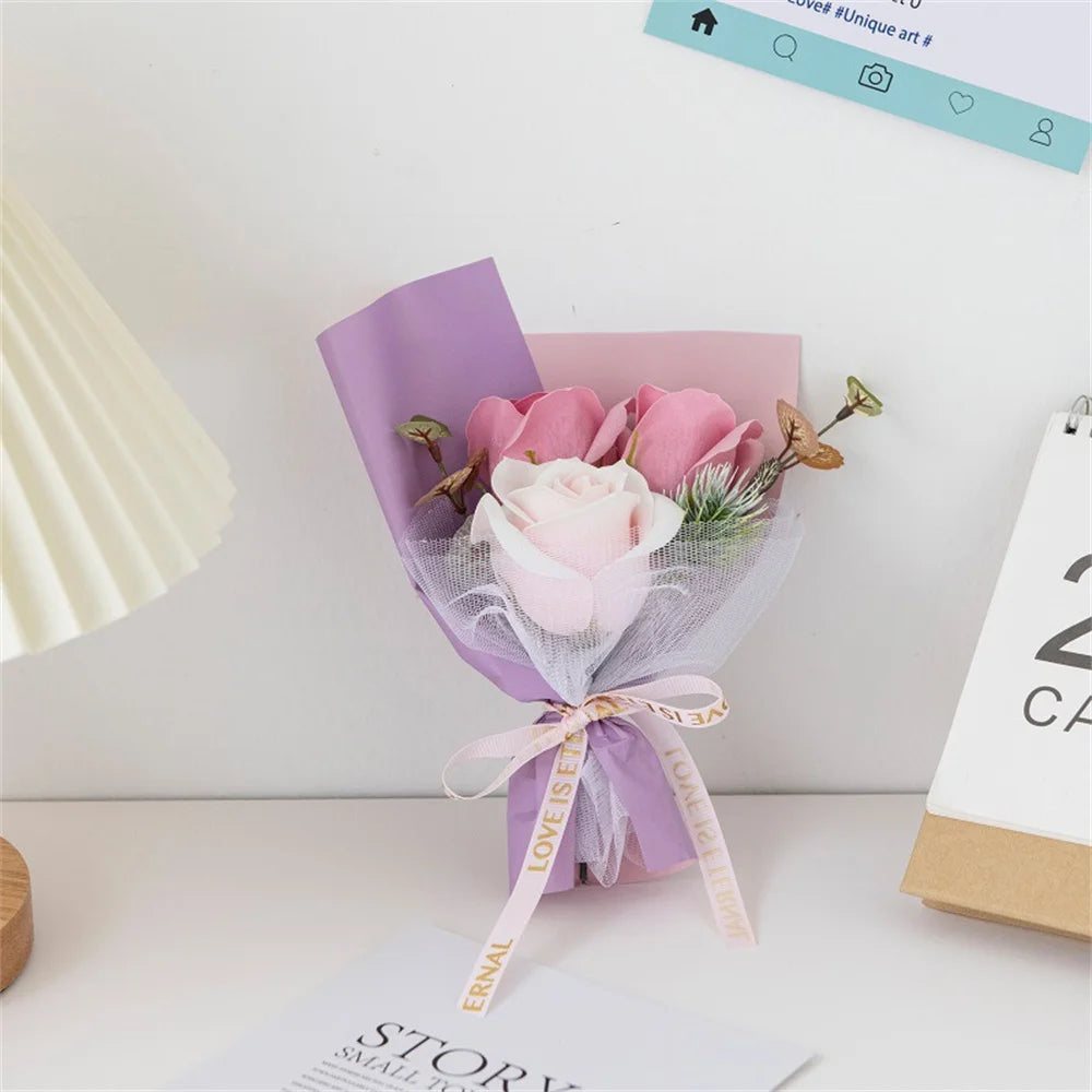 3 Heads Soap Rose Bouquet Valentines Day Gift For Friends Wedding Bouquet Home Decor Rose Flower Bouquet Wedding Party Gift 2024 Oasis Select Lotus pink