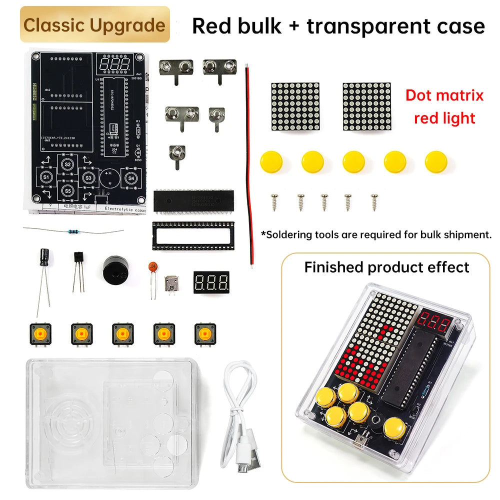 DIY Pixel Game Console Production Parts DIY Brazing Project Game Kit 51 Single Chip Game Console with Acrylic Shell USB Cable Oasis Select Red light 2