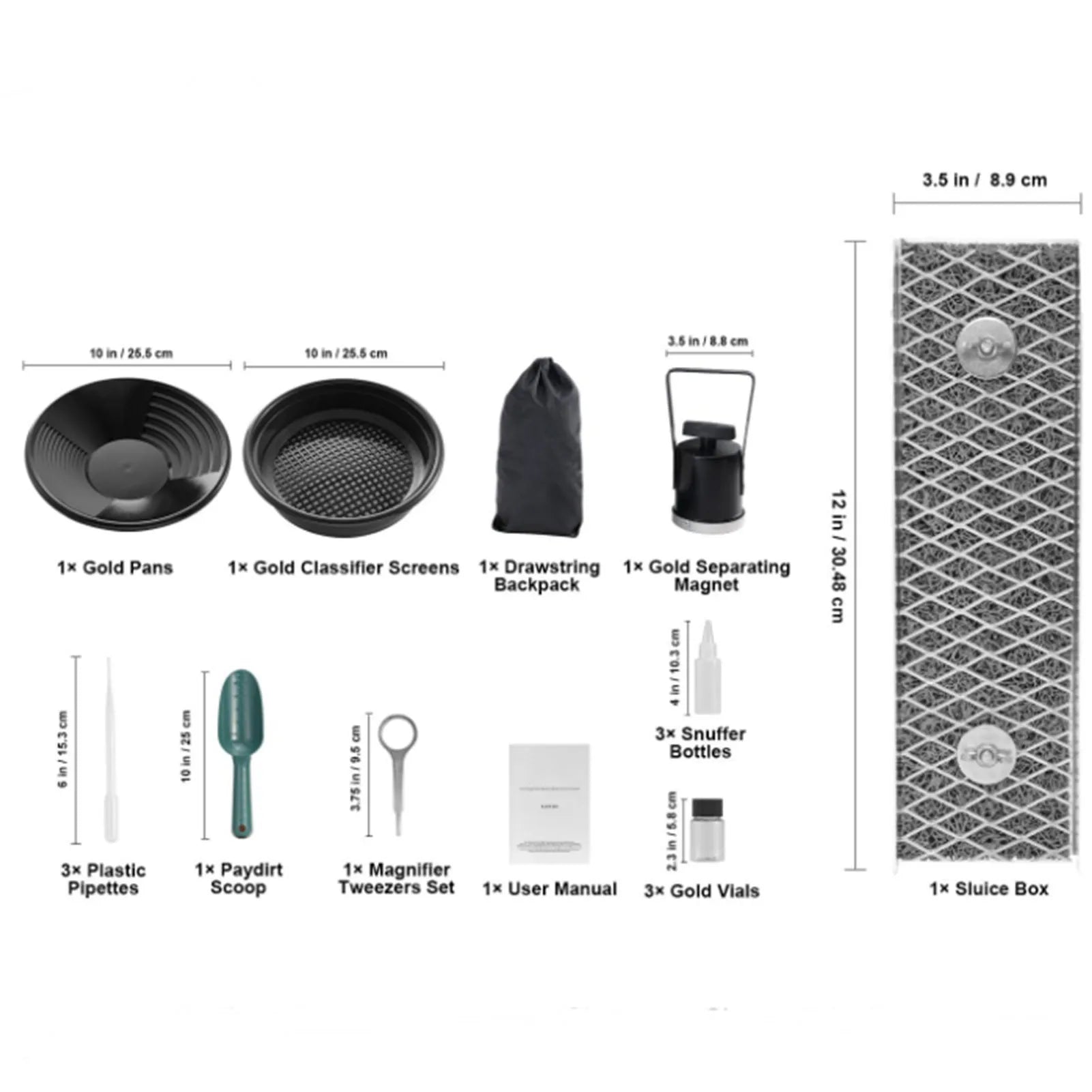 12 Inch Gold Panning Trough Aluminum Alloy Portable Sluice Box Prospecting Pan and Sieve Kit Drawstring Backpack Oasis Select