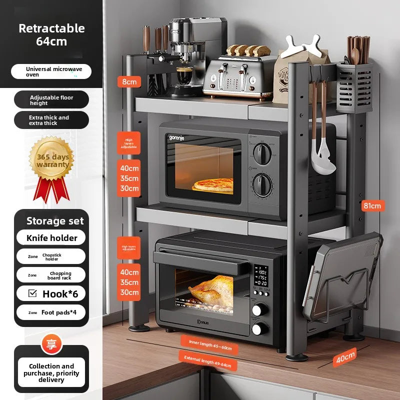 Microwave Rack Countertop Shelf Retractable Double Oven Rice Cooker Storage Shelf Household Oasis Select yuan-hui-49-64