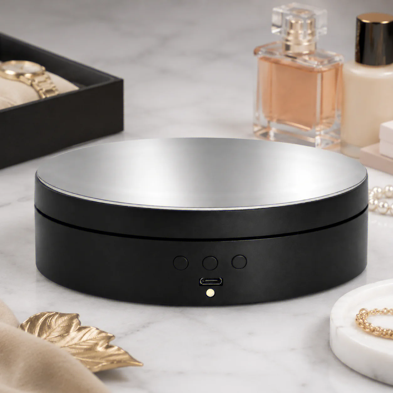 Rotating Display Stand Mirror 360-Degree Turntable Jewelry Holder with USB Power for Photography Shooting Oasis Select