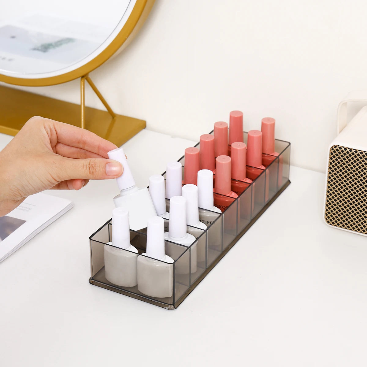 1pc translucent black 8 grid nail polish storage box desktop cosmetics lipstick storage box drawer type cosmetic bag organizer Oasis Select