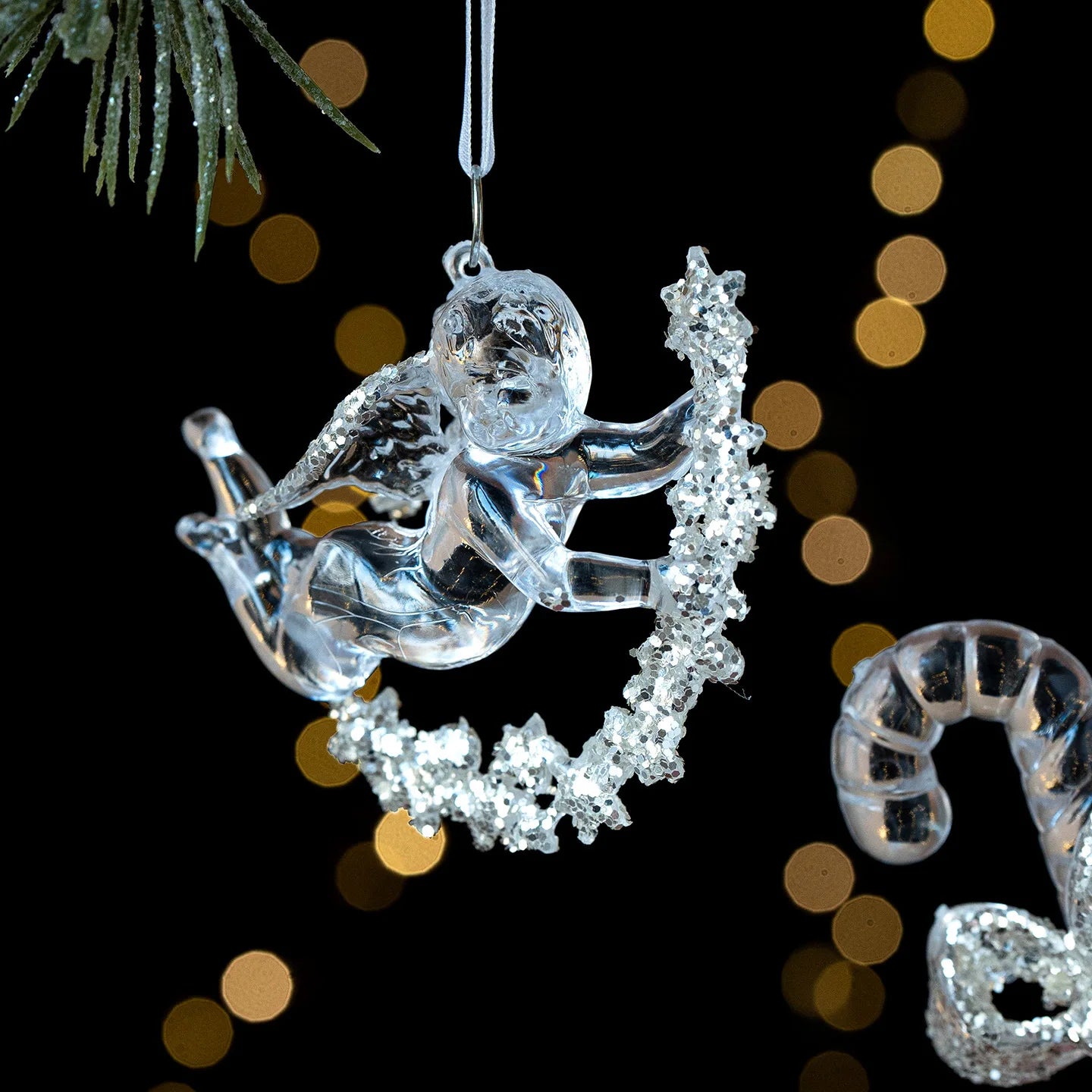 Christmas Tree Pendant Decoration Clear Acrylic Angel Deer Light Luxury Hanging Ornament Christmas Decoration Oasis Select