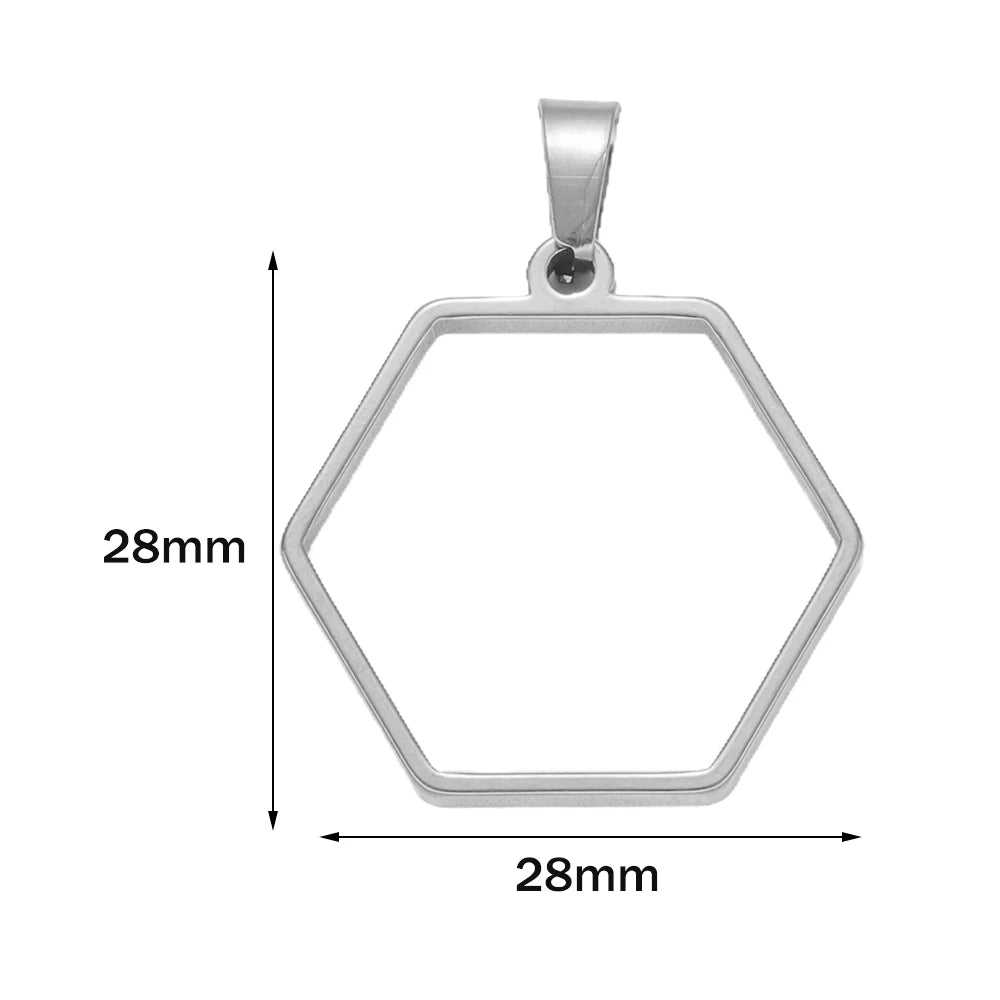 5pcs Stainless Steel Open Back Resin Molds Pendants Blanks Frame Hollow Bezel Charms for Earrings Necklace Bracelet DIY Making Oasis Select ST Hexagon 28X28mm
